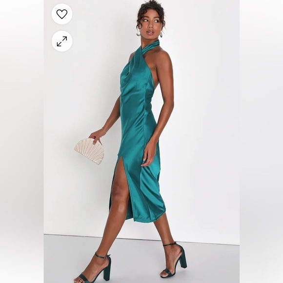 LULU’S Beyond Classy Teal Green Satin Halter Midi Dress SIZE XL NWT - Picture 1 of 9